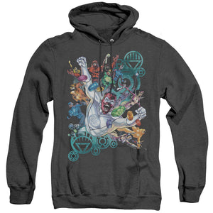 AN OFFCIALLY LICENSED GREEN LANTERN LANTERNS UNITE ADULT UNISEX HEATHER PULLOVER HOODIE BLACK