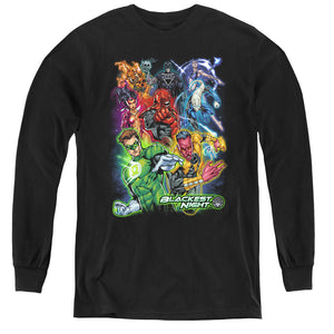 AN OFFCIALLY LICENSED GREEN LANTERN BLACKEST GROUP YOUTH LONG SLEEVE T-SHIRT BLACK