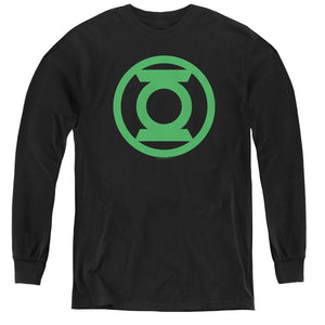 AN OFFCIALLY LICENSED GREEN LANTERN GREEN EMBLEM YOUTH LONG SLEEVE T-SHIRT BLACK