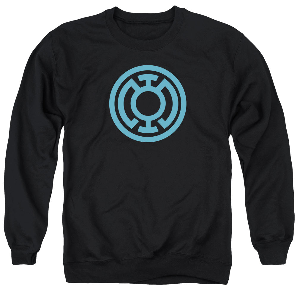 AN OFFCIALLY LICENSED GREEN LANTERN LT BLUE EMBLEM ADULT UNISEX CREWNECK SWEATSHIRT BLACK