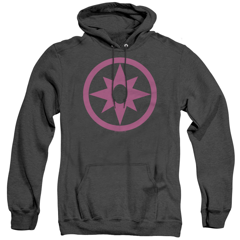 AN OFFCIALLY LICENSED GREEN LANTERN PINK EMBLEM ADULT UNISEX HEATHER PULLOVER HOODIE BLACK