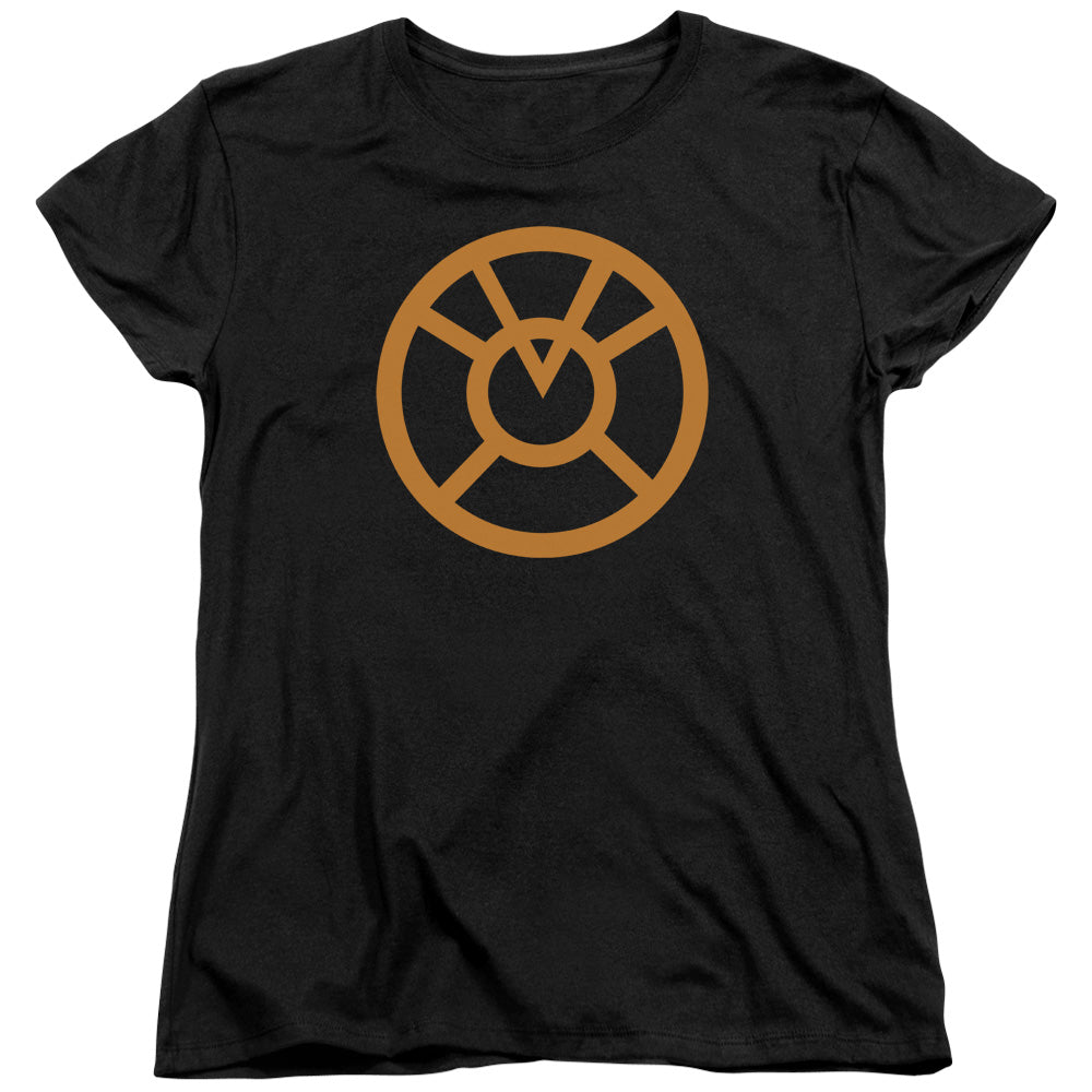AN OFFCIALLY LICENSED GREEN LANTERN ORANGE EMBLEM WOMEN'S REGULAR FIT T-SHIRT BLACK