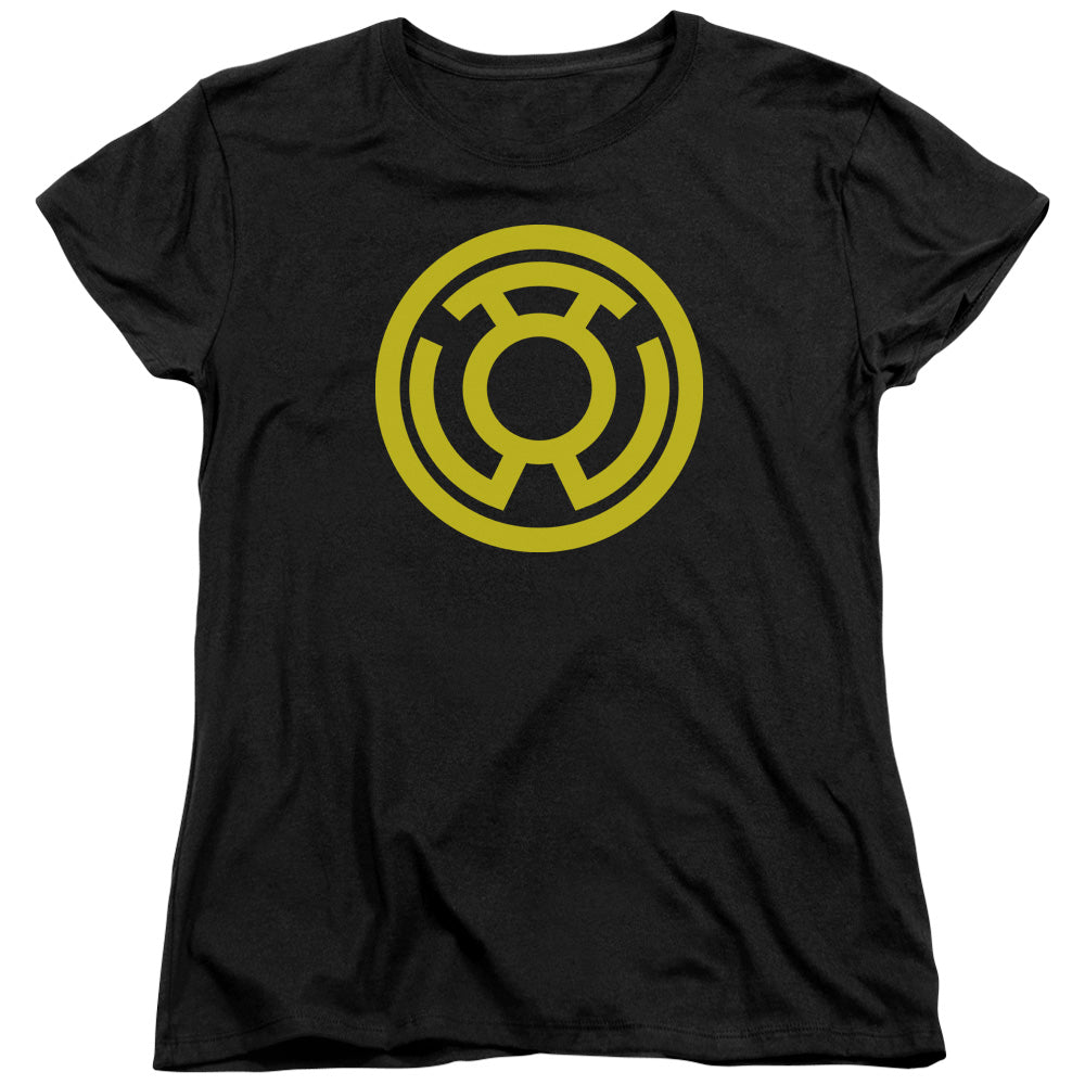 AN OFFCIALLY LICENSED GREEN LANTERN YELLOW EMBLEM WOMEN'S REGULAR FIT T-SHIRT BLACK