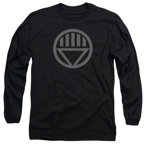AN OFFCIALLY LICENSED GREEN LANTERN GREY EMBLEM MEN'S LONG SLEEVE T-SHIRT BLACK