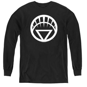 AN OFFCIALLY LICENSED GREEN LANTERN WHITE EMBLEM YOUTH LONG SLEEVE T-SHIRT BLACK