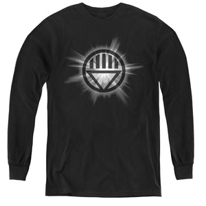 AN OFFCIALLY LICENSED GREEN LANTERN BLACK GLOW YOUTH LONG SLEEVE T-SHIRT BLACK