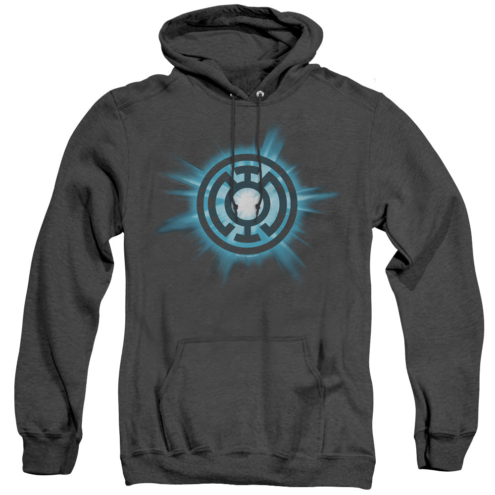 AN OFFCIALLY LICENSED GREEN LANTERN BLUE GLOW ADULT UNISEX HEATHER PULLOVER HOODIE BLACK