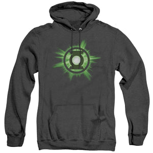 AN OFFCIALLY LICENSED GREEN LANTERN GREEN GLOW ADULT UNISEX HEATHER PULLOVER HOODIE BLACK