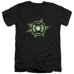 AN OFFCIALLY LICENSED GREEN LANTERN GREEN GLOW MEN'S V-NECK T-SHIRT BLACK