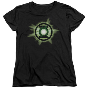 AN OFFCIALLY LICENSED GREEN LANTERN GREEN GLOW WOMEN'S REGULAR FIT T-SHIRT BLACK