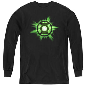 AN OFFCIALLY LICENSED GREEN LANTERN GREEN GLOW YOUTH LONG SLEEVE T-SHIRT BLACK
