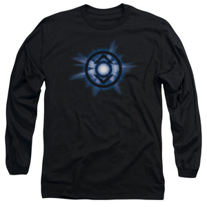 AN OFFCIALLY LICENSED GREEN LANTERN INDIGO GLOW MEN'S LONG SLEEVE T-SHIRT BLACK