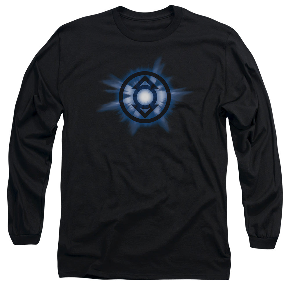 AN OFFCIALLY LICENSED GREEN LANTERN INDIGO GLOW MEN'S LONG SLEEVE T-SHIRT BLACK