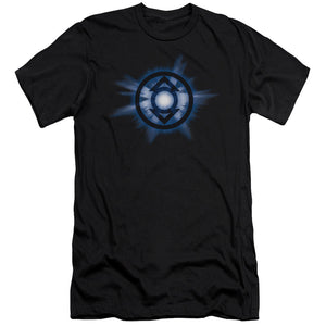 AN OFFCIALLY LICENSED GREEN LANTERN INDIGO GLOW MEN'S PREMIUM SLIM FIT T-SHIRT BLACK