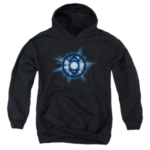 AN OFFCIALLY LICENSED GREEN LANTERN INDIGO GLOW YOUTH HOODIE BLACK