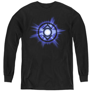 AN OFFCIALLY LICENSED GREEN LANTERN INDIGO GLOW YOUTH LONG SLEEVE T-SHIRT BLACK