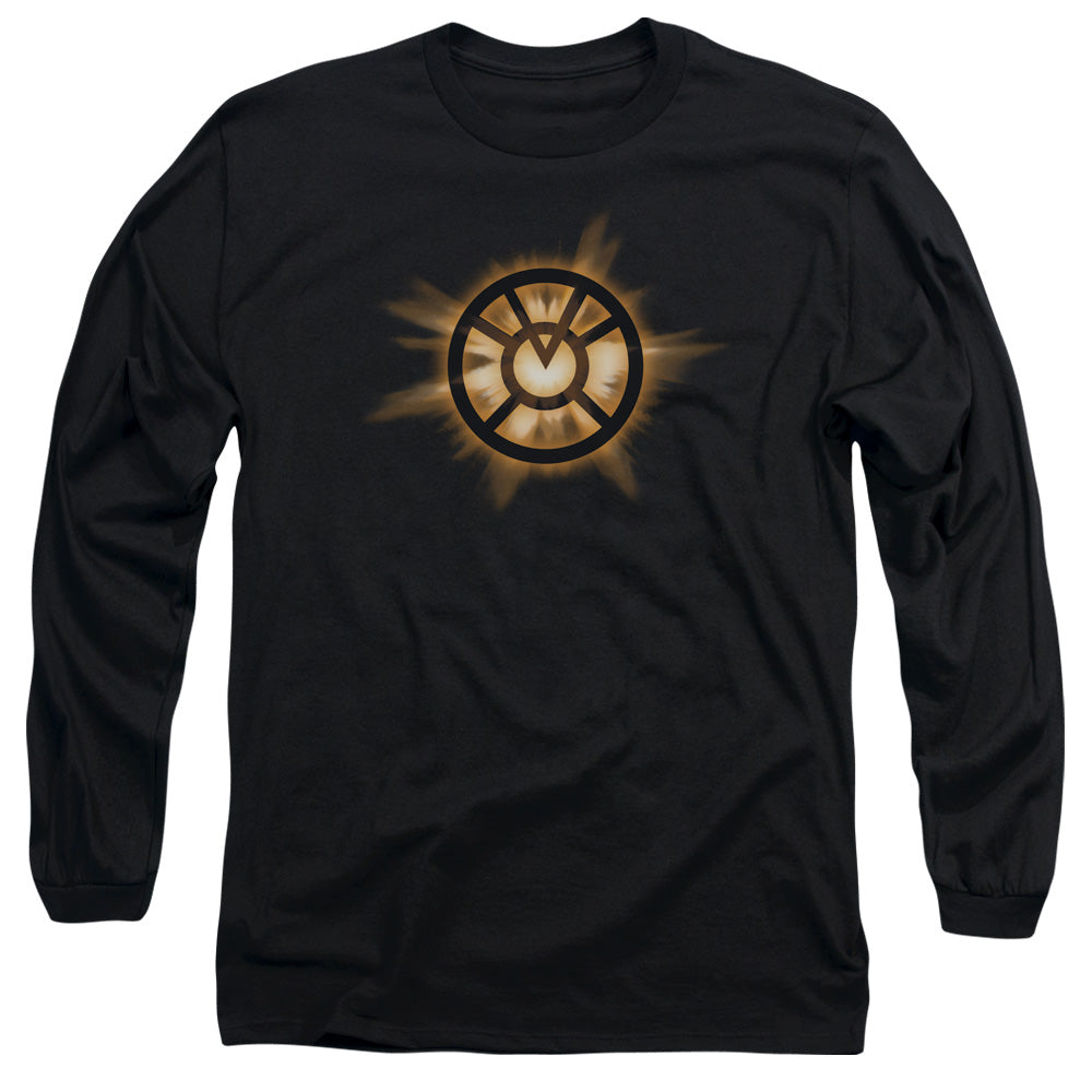 AN OFFCIALLY LICENSED GREEN LANTERN ORANGE GLOW MEN'S LONG SLEEVE T-SHIRT BLACK