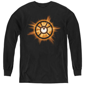 AN OFFCIALLY LICENSED GREEN LANTERN ORANGE GLOW YOUTH LONG SLEEVE T-SHIRT BLACK