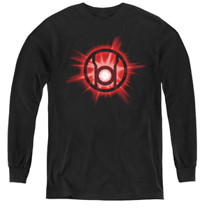 AN OFFCIALLY LICENSED GREEN LANTERN RED GLOW YOUTH LONG SLEEVE T-SHIRT BLACK