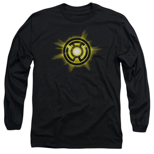 AN OFFCIALLY LICENSED GREEN LANTERN YELLOW GLOW MEN'S LONG SLEEVE T-SHIRT BLACK