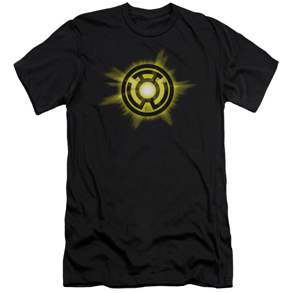 AN OFFCIALLY LICENSED GREEN LANTERN YELLOW GLOW MEN'S PREMIUM SLIM FIT T-SHIRT BLACK