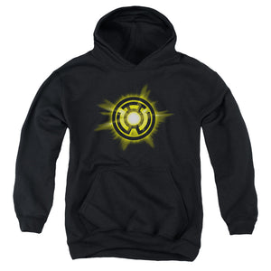 AN OFFCIALLY LICENSED GREEN LANTERN YELLOW GLOW YOUTH HOODIE BLACK