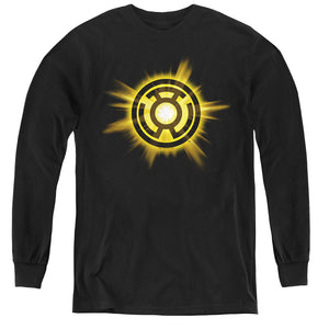 AN OFFCIALLY LICENSED GREEN LANTERN YELLOW GLOW YOUTH LONG SLEEVE T-SHIRT BLACK