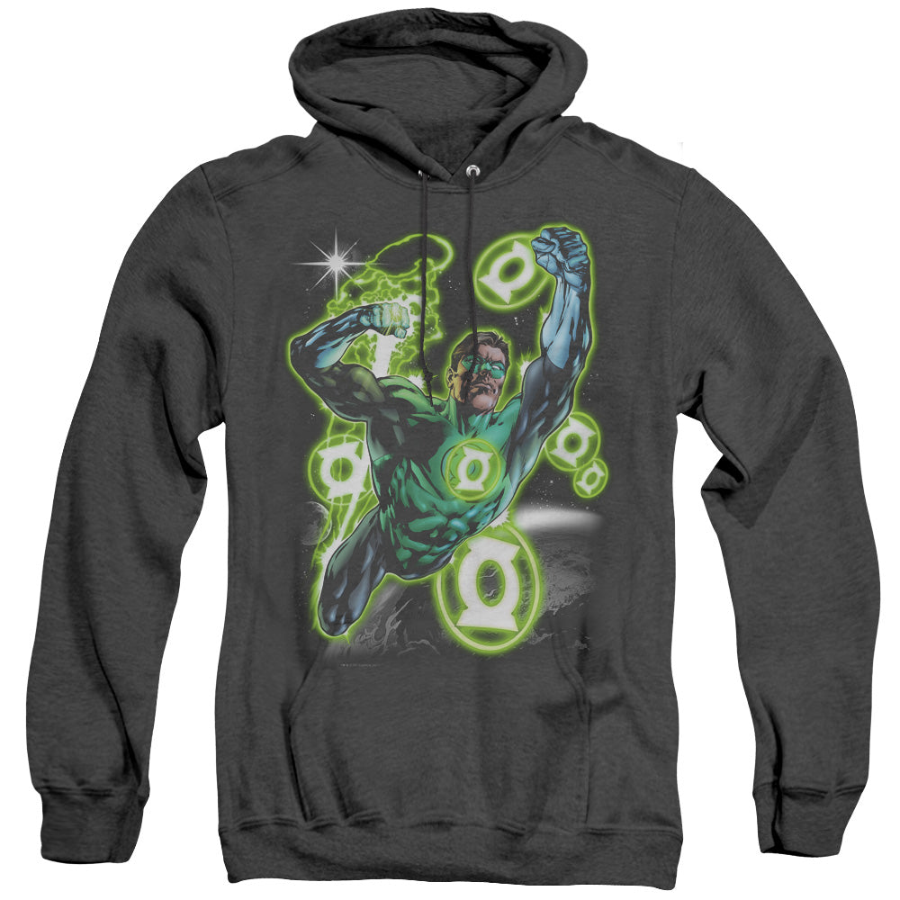 AN OFFCIALLY LICENSED GREEN LANTERN EARTH SECTOR ADULT UNISEX HEATHER PULLOVER HOODIE BLACK