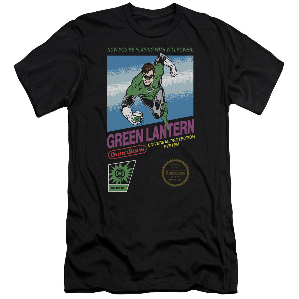 AN OFFCIALLY LICENSED GREEN LANTERN BOX ART MEN'S PREMIUM SLIM FIT T-SHIRT BLACK