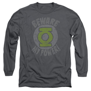 AN OFFCIALLY LICENSED GREEN LANTERN BEWARE MEN'S LONG SLEEVE T-SHIRT CHARCOAL