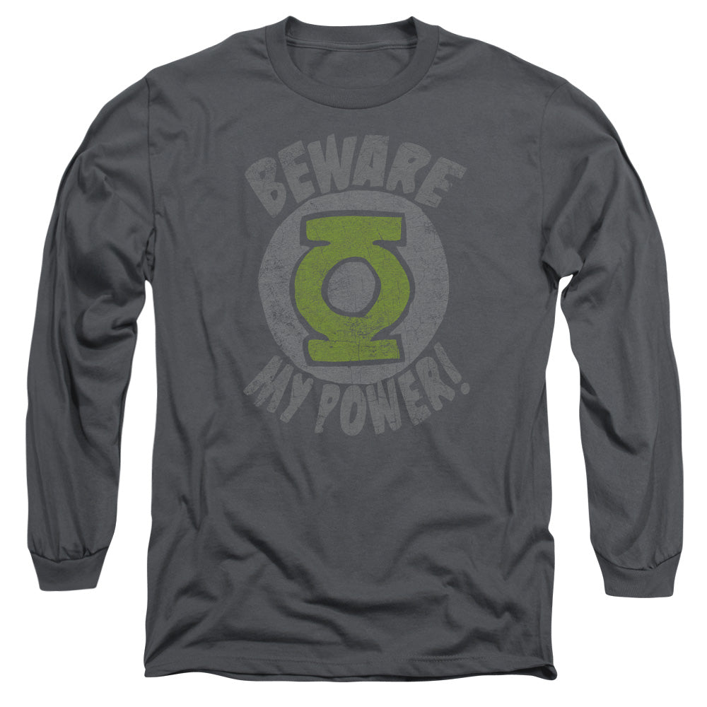 AN OFFCIALLY LICENSED GREEN LANTERN BEWARE MEN'S LONG SLEEVE T-SHIRT CHARCOAL