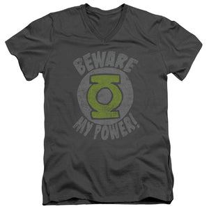 AN OFFCIALLY LICENSED GREEN LANTERN BEWARE MEN'S V-NECK T-SHIRT CHARCOAL