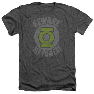 AN OFFCIALLY LICENSED GREEN LANTERN BEWARE MEN'S HEATHER T-SHIRT CHARCOAL