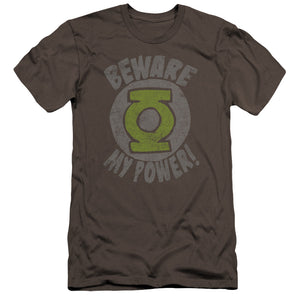 AN OFFCIALLY LICENSED GREEN LANTERN BEWARE MEN'S PREMIUM SLIM FIT T-SHIRT CHARCOAL