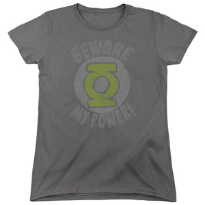 AN OFFCIALLY LICENSED GREEN LANTERN BEWARE WOMEN'S REGULAR FIT T-SHIRT CHARCOAL