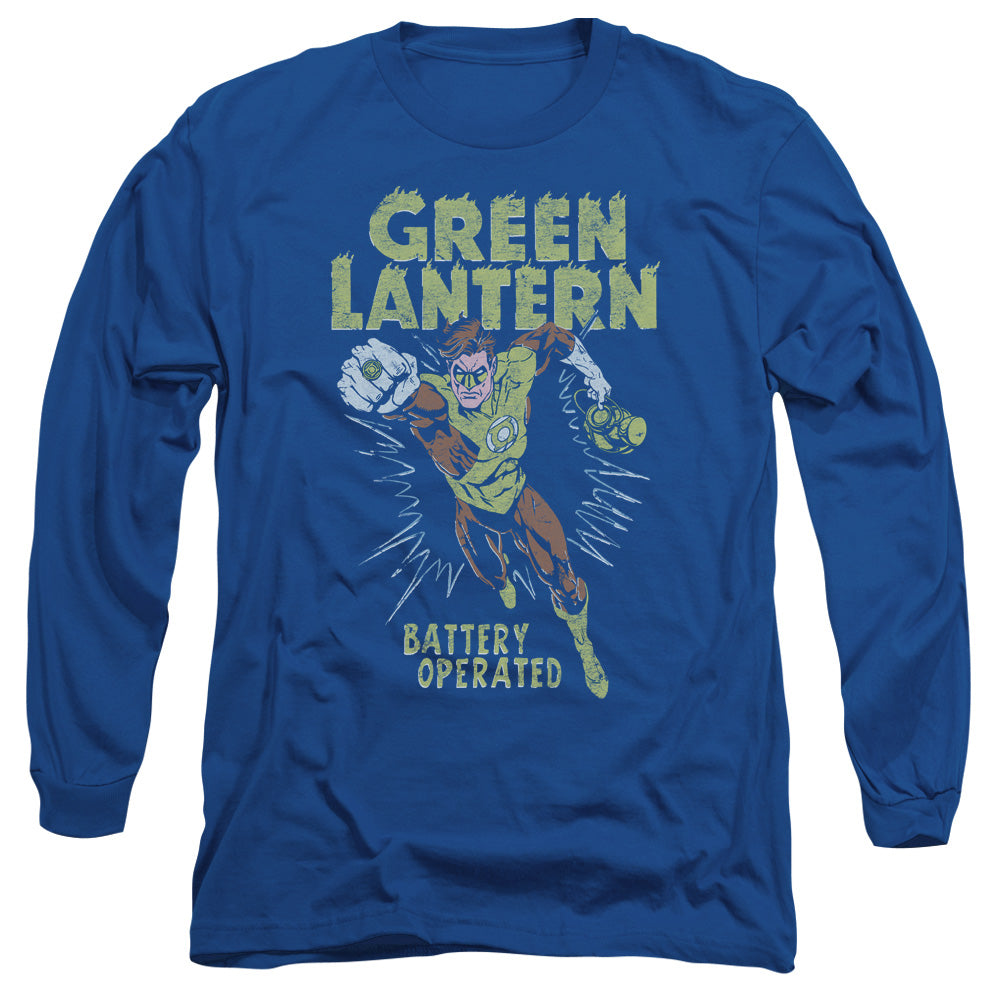 AN OFFCIALLY LICENSED GREEN LANTERN FULLY CHARGED MEN'S LONG SLEEVE T-SHIRT ROYAL