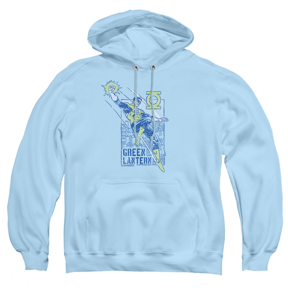 AN OFFCIALLY LICENSED GREEN LANTERN CITY WATCH ADULT UNISEX PULLOVER HOODIE LIGHT BLUE