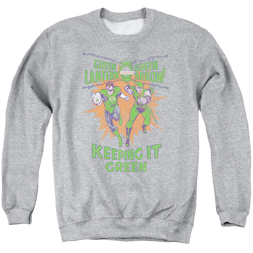 AN OFFCIALLY LICENSED GREEN LANTERN KEEPING IT GREEN ADULT UNISEX CREWNECK SWEATSHIRT ATHLETIC HEATHER