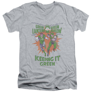 AN OFFCIALLY LICENSED GREEN LANTERN KEEPING IT GREEN MEN'S V-NECK T-SHIRT ATHLETIC HEATHER