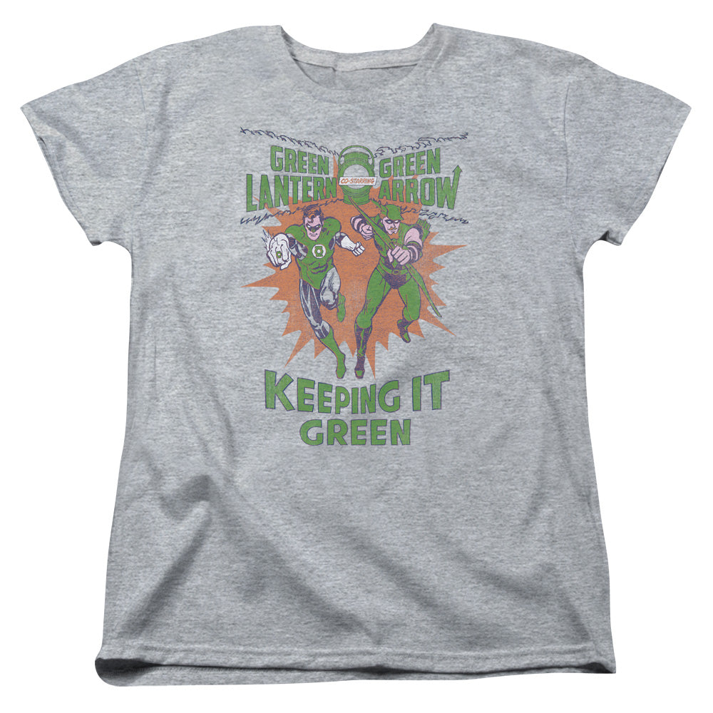 AN OFFCIALLY LICENSED GREEN LANTERN KEEPING IT GREEN WOMEN'S REGULAR FIT T-SHIRT ATHLETIC HEATHER