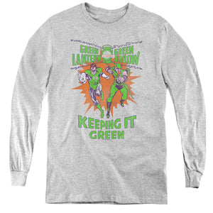 AN OFFCIALLY LICENSED GREEN LANTERN KEEPING IT GREEN YOUTH LONG SLEEVE T-SHIRT ATHLETIC HEATHER