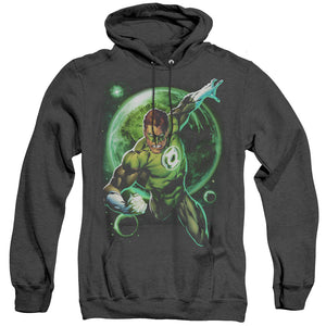AN OFFCIALLY LICENSED GREEN LANTERN GALAXY GLOW ADULT UNISEX HEATHER PULLOVER HOODIE BLACK