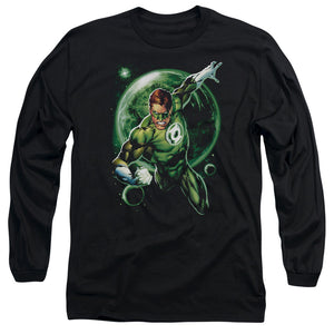 AN OFFCIALLY LICENSED GREEN LANTERN GALAXY GLOW MEN'S LONG SLEEVE T-SHIRT BLACK
