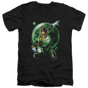 AN OFFCIALLY LICENSED GREEN LANTERN GALAXY GLOW MEN'S V-NECK T-SHIRT BLACK