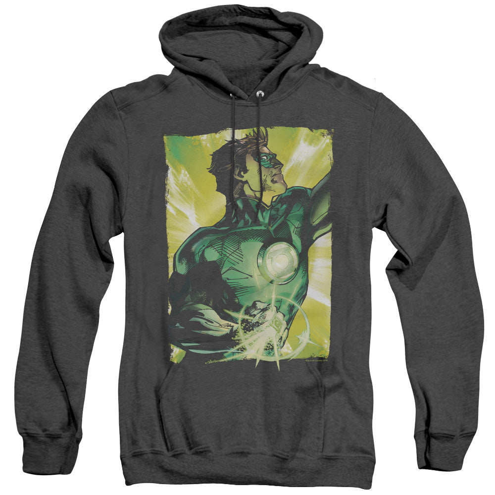 AN OFFCIALLY LICENSED GREEN LANTERN UP UP ADULT UNISEX HEATHER PULLOVER HOODIE BLACK