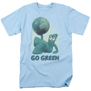AN OFFCIALLY LICENSED GUMBY GO GREEN MEN'S REGULAR FIT T-SHIRT LIGHT BLUE
