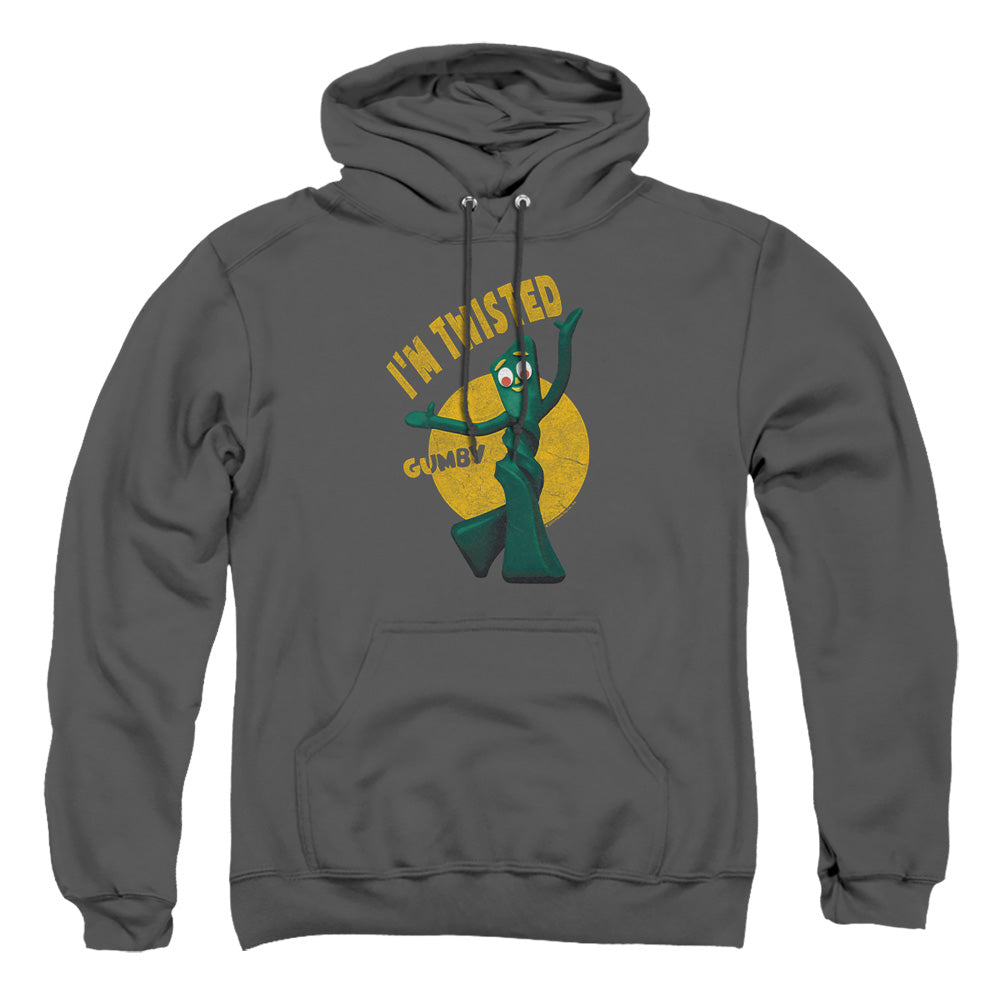 AN OFFCIALLY LICENSED GUMBY TWISTED ADULT UNISEX PULLOVER HOODIE CHARCOAL