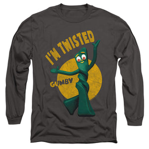 AN OFFCIALLY LICENSED GUMBY TWISTED MEN'S LONG SLEEVE T-SHIRT CHARCOAL