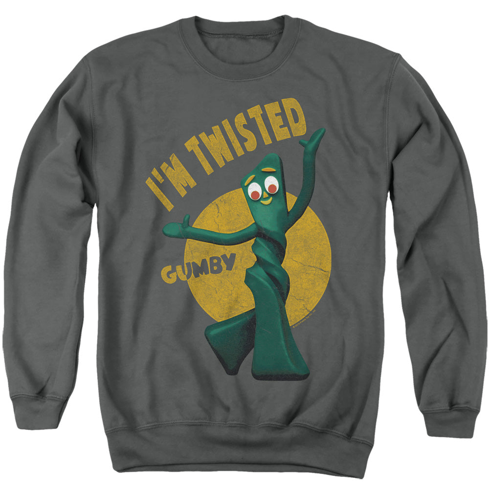 AN OFFCIALLY LICENSED GUMBY TWISTED ADULT UNISEX CREWNECK SWEATSHIRT CHARCOAL
