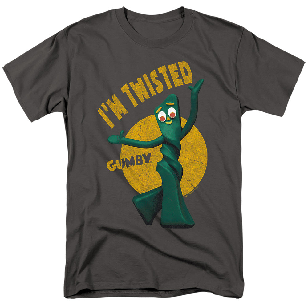 AN OFFCIALLY LICENSED GUMBY TWISTED MEN'S REGULAR FIT T-SHIRT CHARCOAL